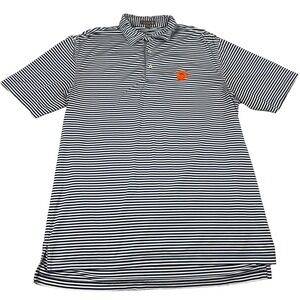 Peter Millar Size L Men Blue White Striped Embroidered Summer Comfort Polo Shirt